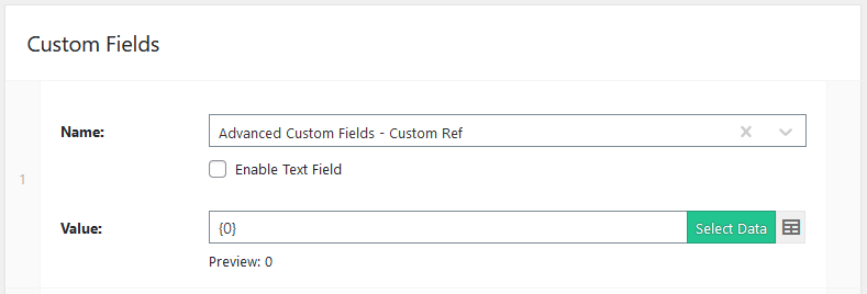 Import WP Template Fields step mapping an ACF field labelled Custom Ref