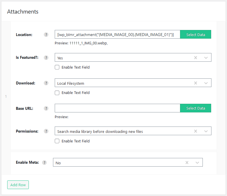 Import WP BLM importer Attachments section mapping image files from the feed
