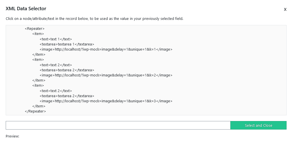 Example XML with a repeating item node under Repeater for ACF repeater import