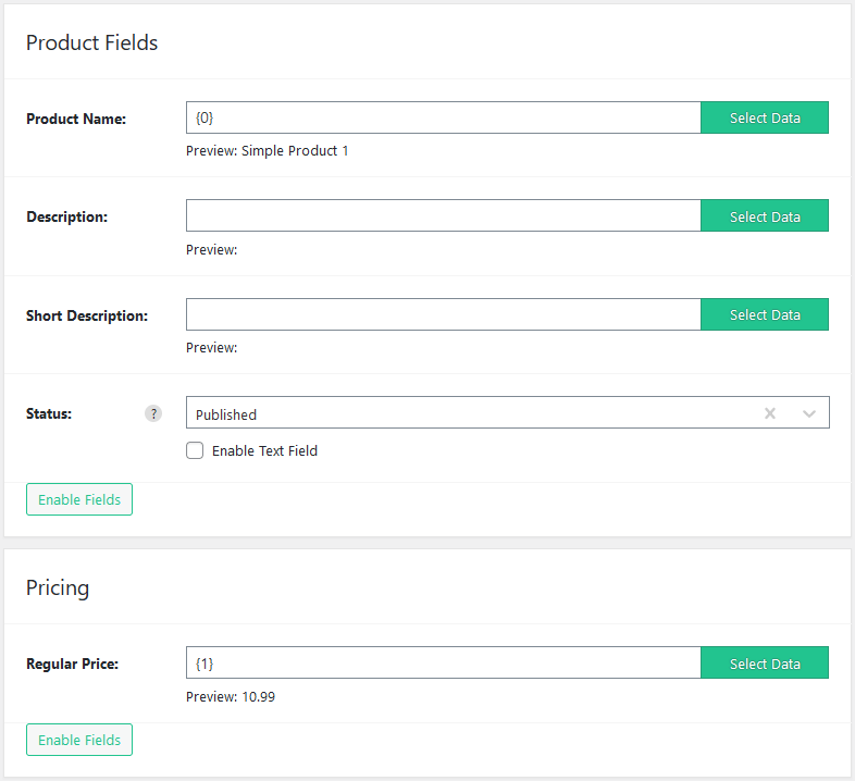 Import WP WooCommerce Product Type field enabled via Enable Fields, defaulting to simple