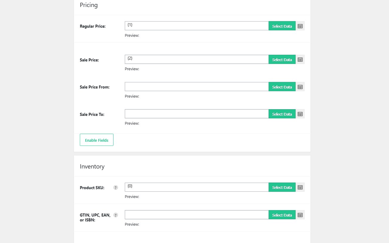 Import WP mapping SKU, regular price, sale price, and stock quantity on a dedicated stock-and-price importer.
